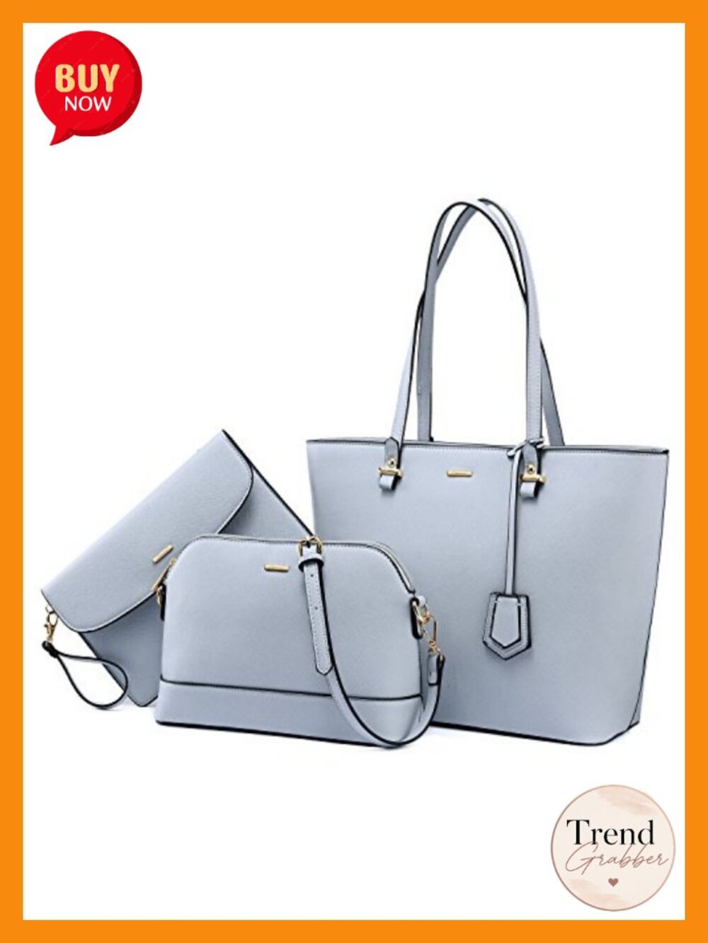 3 Pc Tote Bag Set With Crossbody And Clutch PU Leather